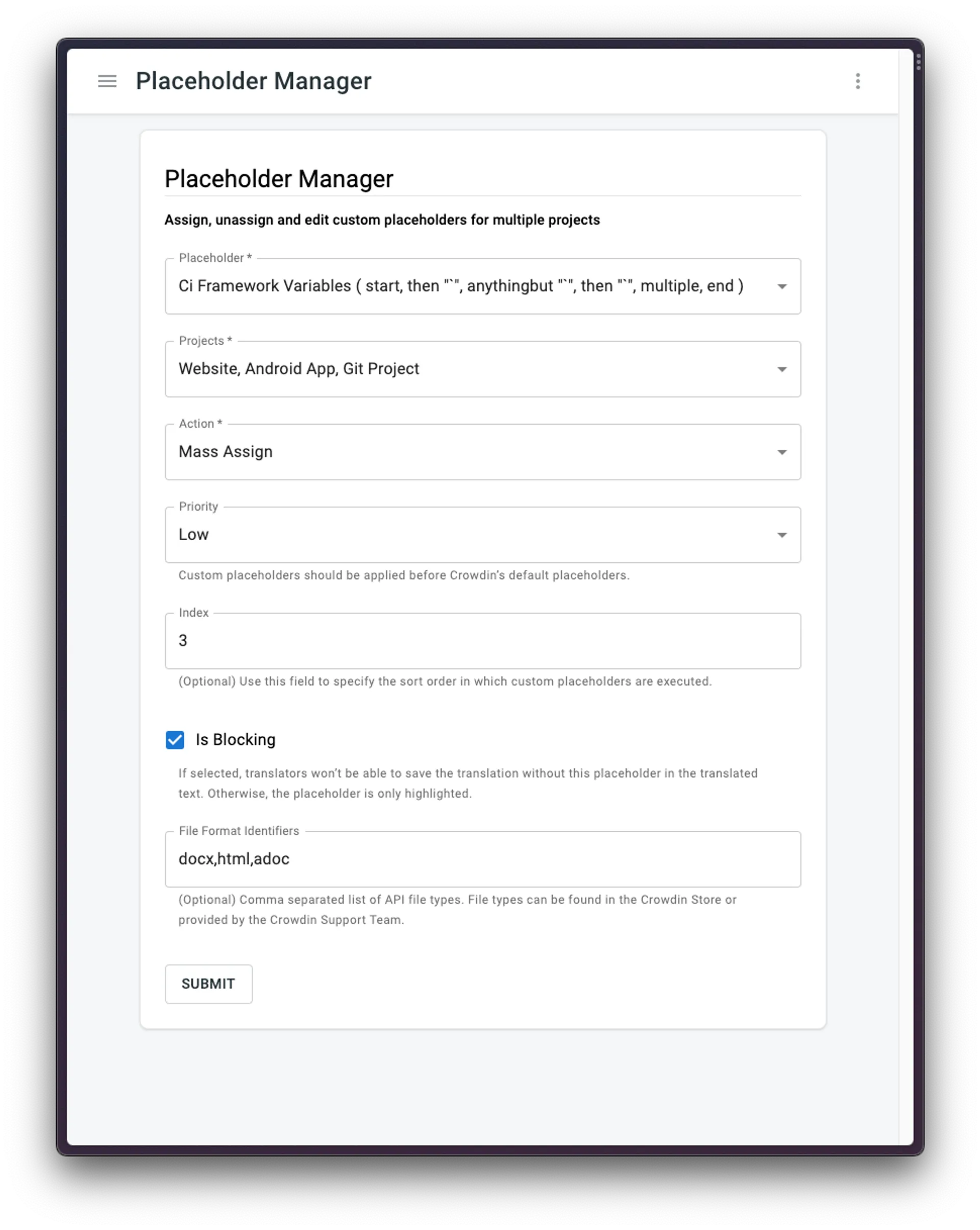 Crowdin Placeholders Manager