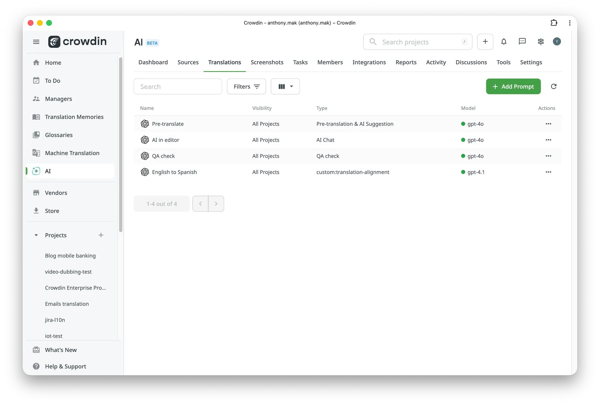 Find you AI prompt in settings