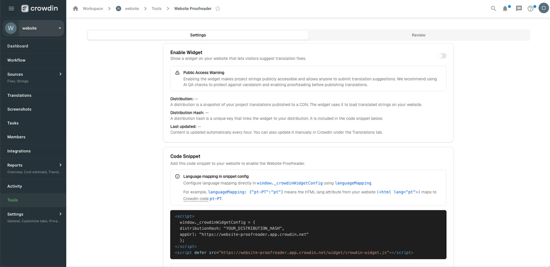 Website Proofreader Settings
