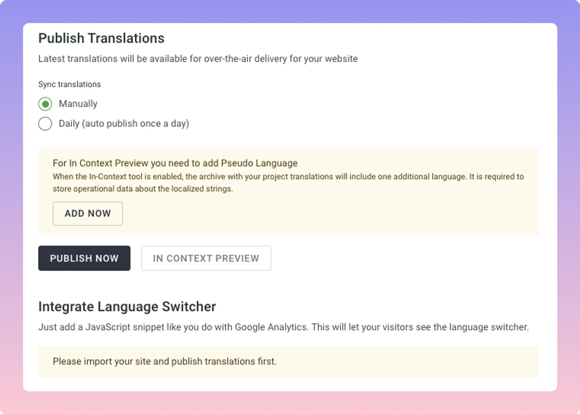 Publishing translations