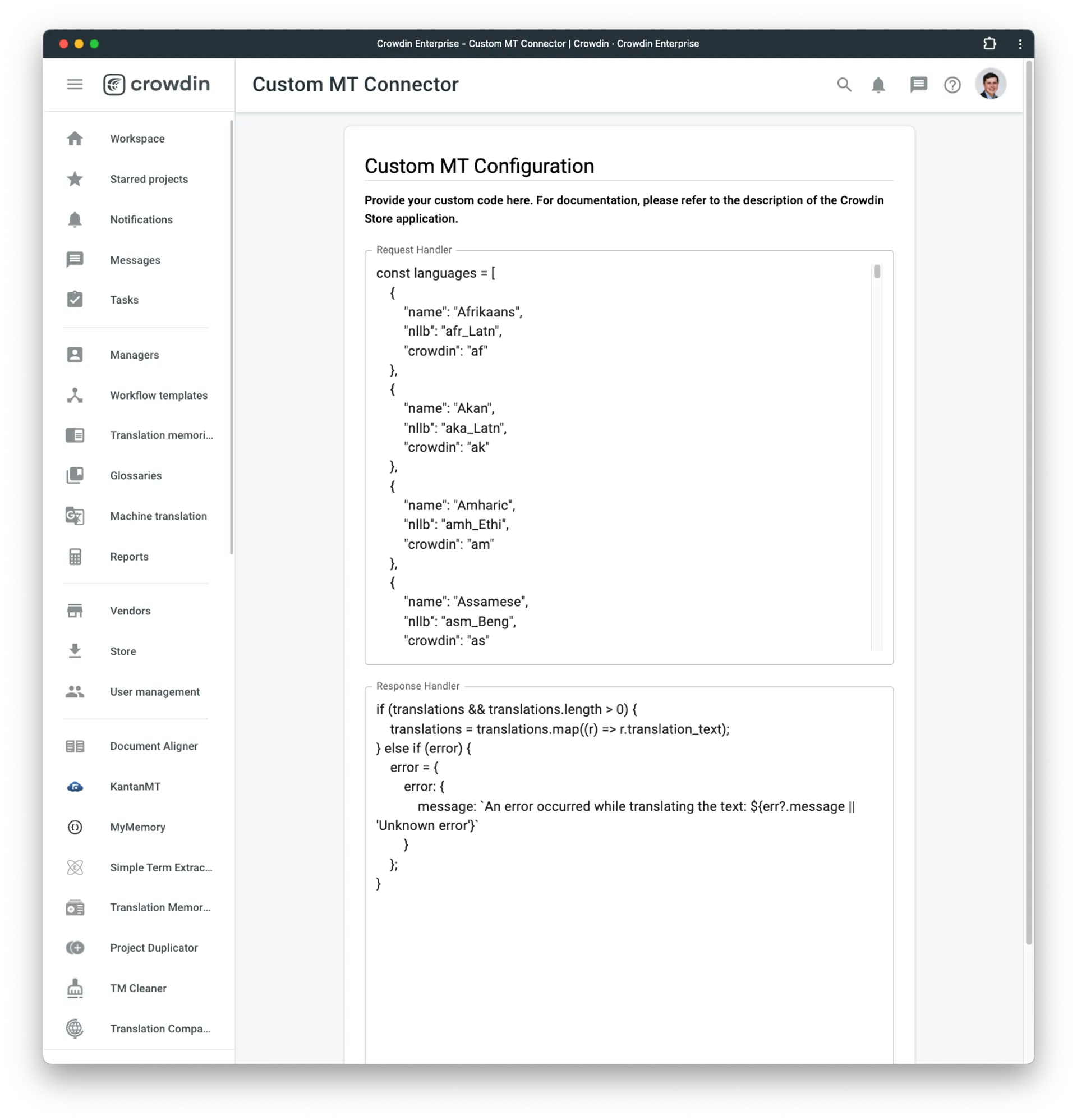 Crowdin Custom MT integrating NLLB-200 from Huggingface