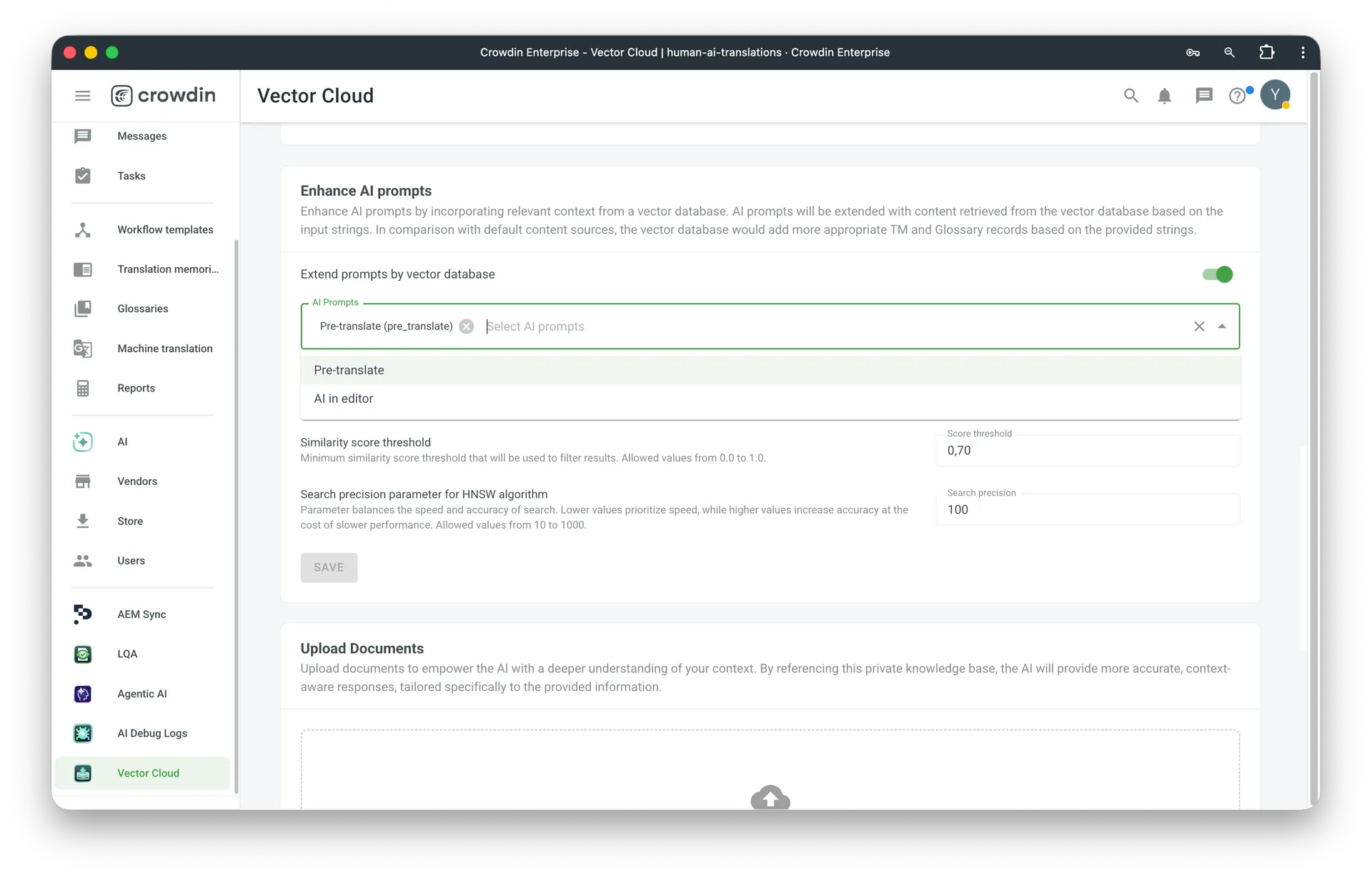 Extend prompts by vector database