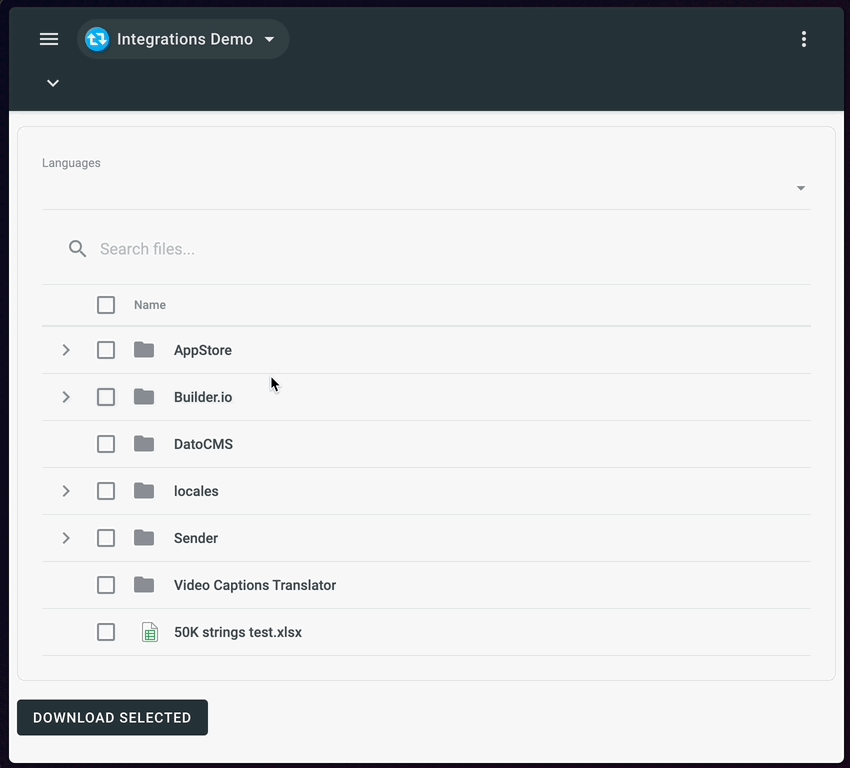 Export selected languages and files from Crowdin