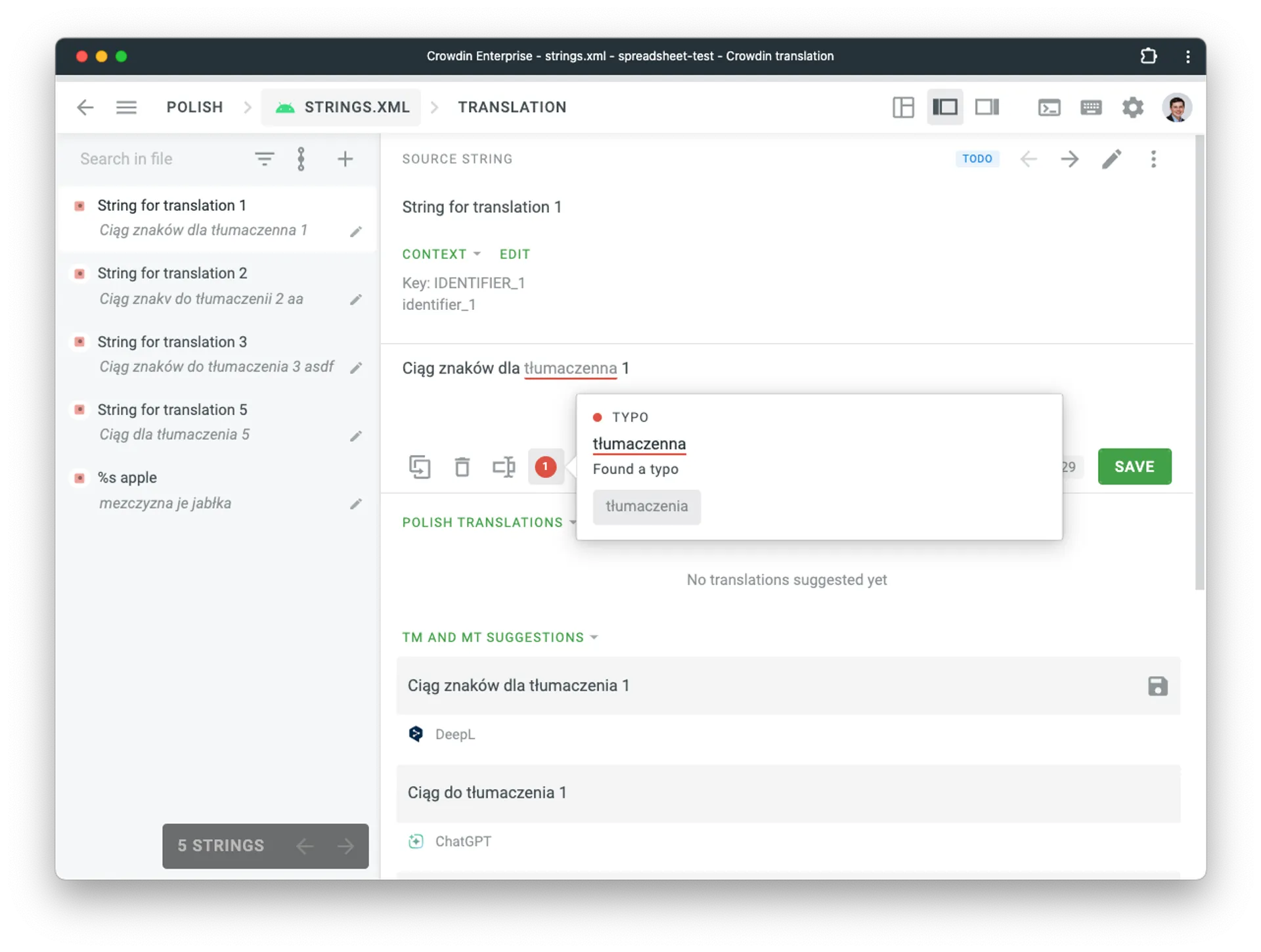 Sapling Spellcheck in Crowdin Editor