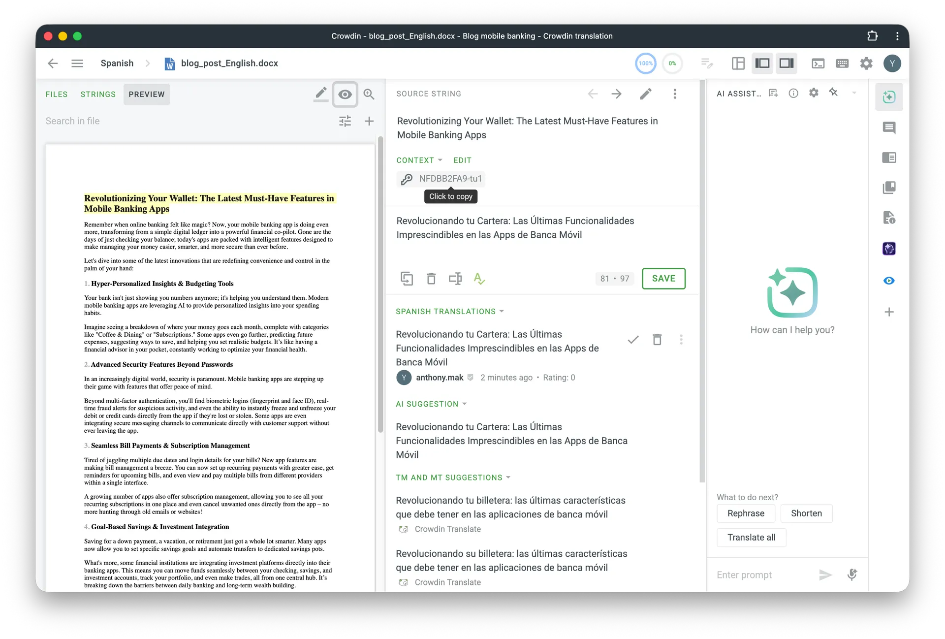 Aligned English-Spanish translations