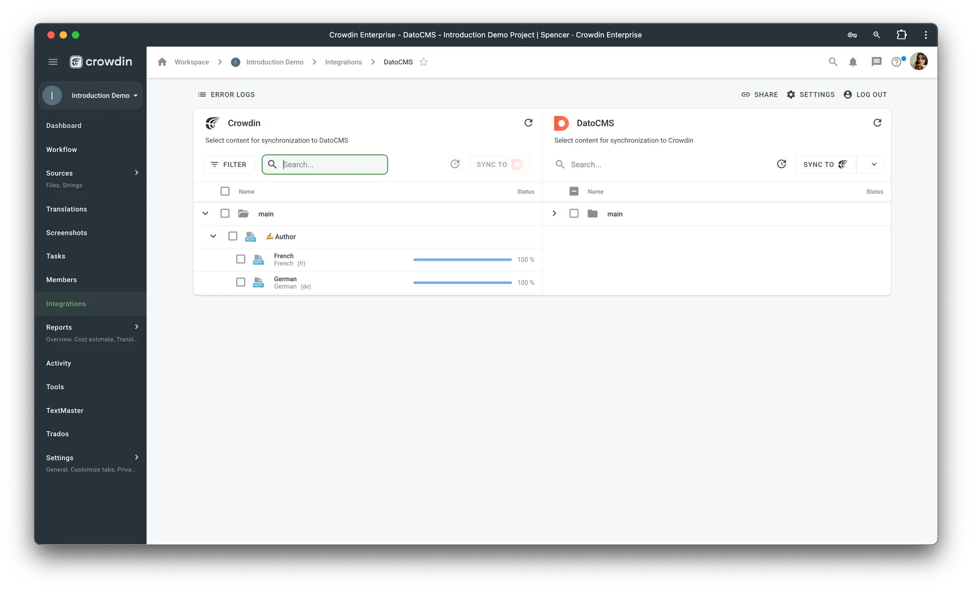 DatoCMS translation synchronization.