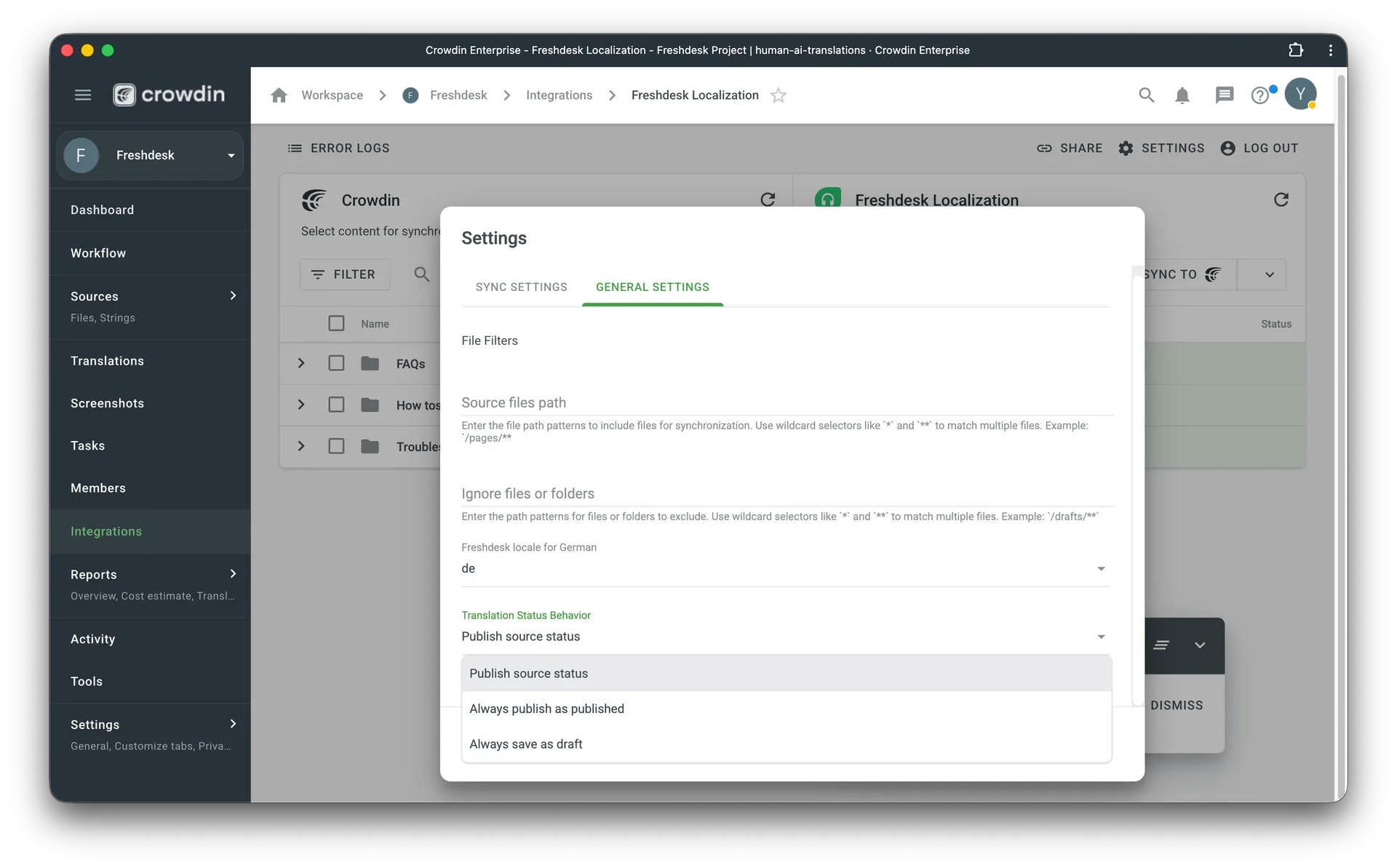 Freshdesk General settings