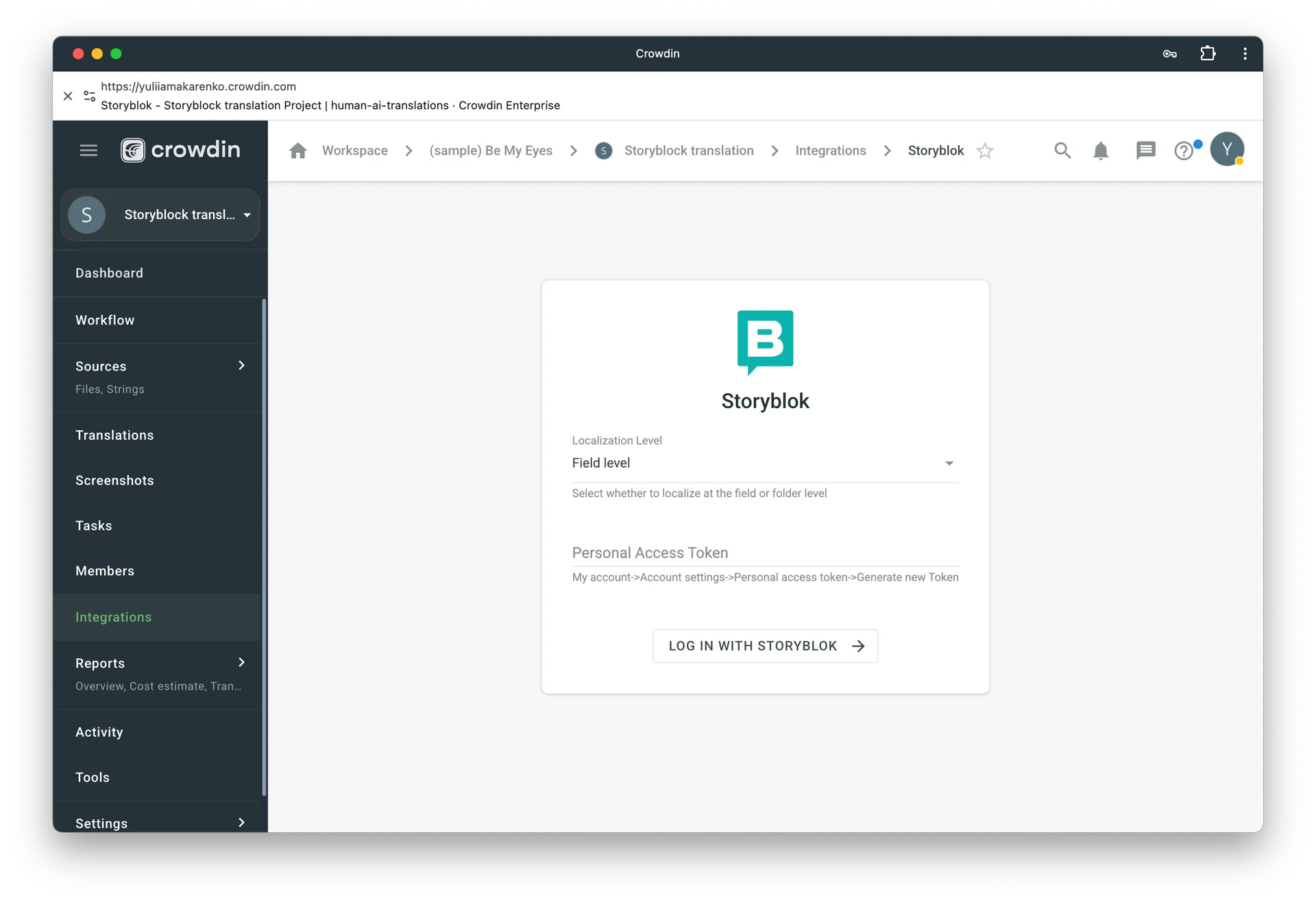 Crowdin Storyblok localization configuration