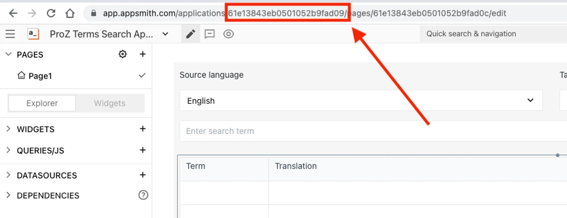Finding Appsmith app ID