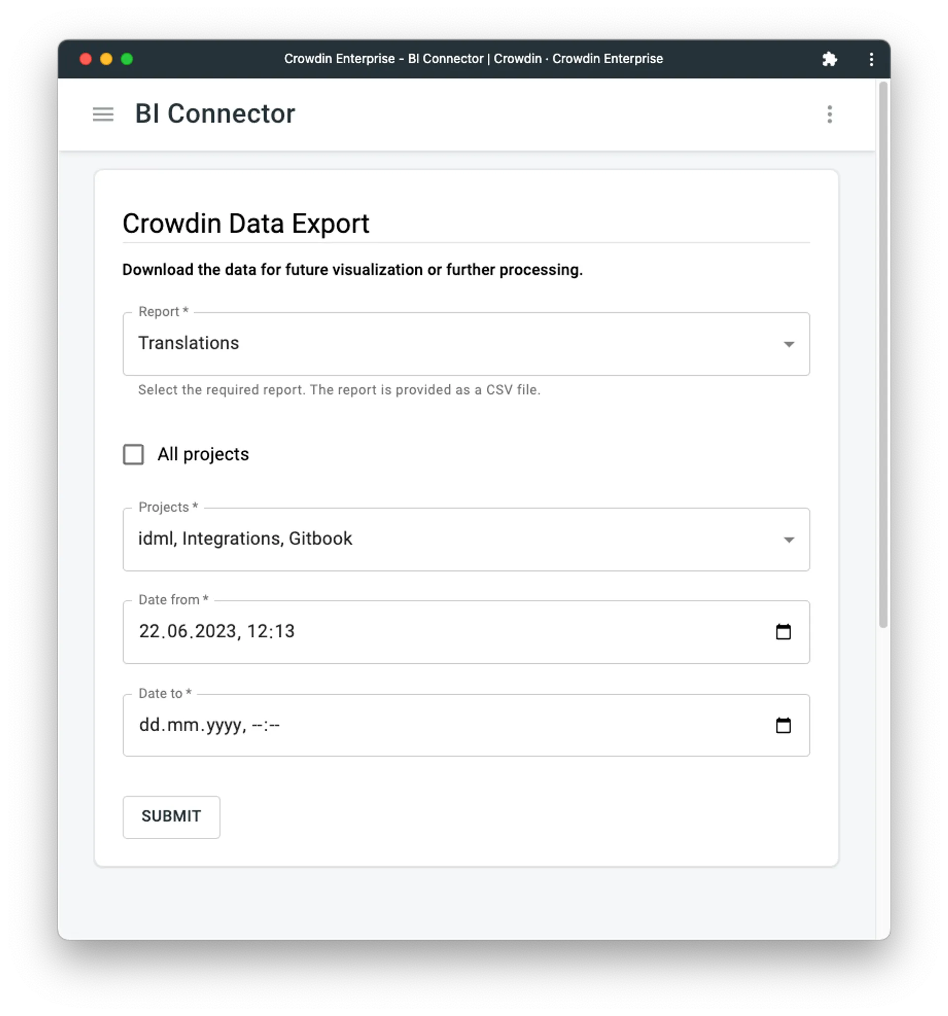 Crowdin BI Connector