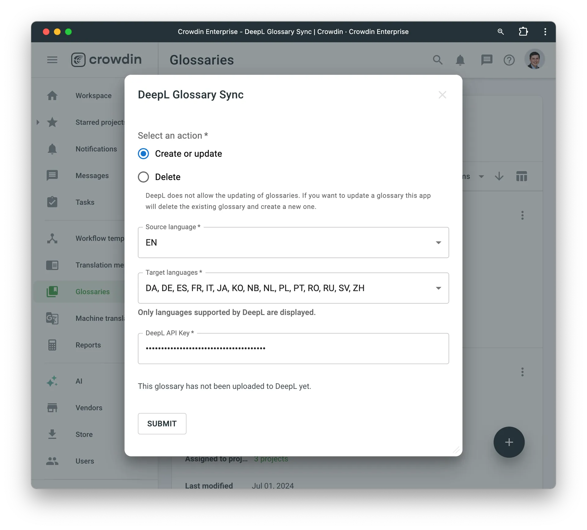 Crowdin DeepL Glossary Sync