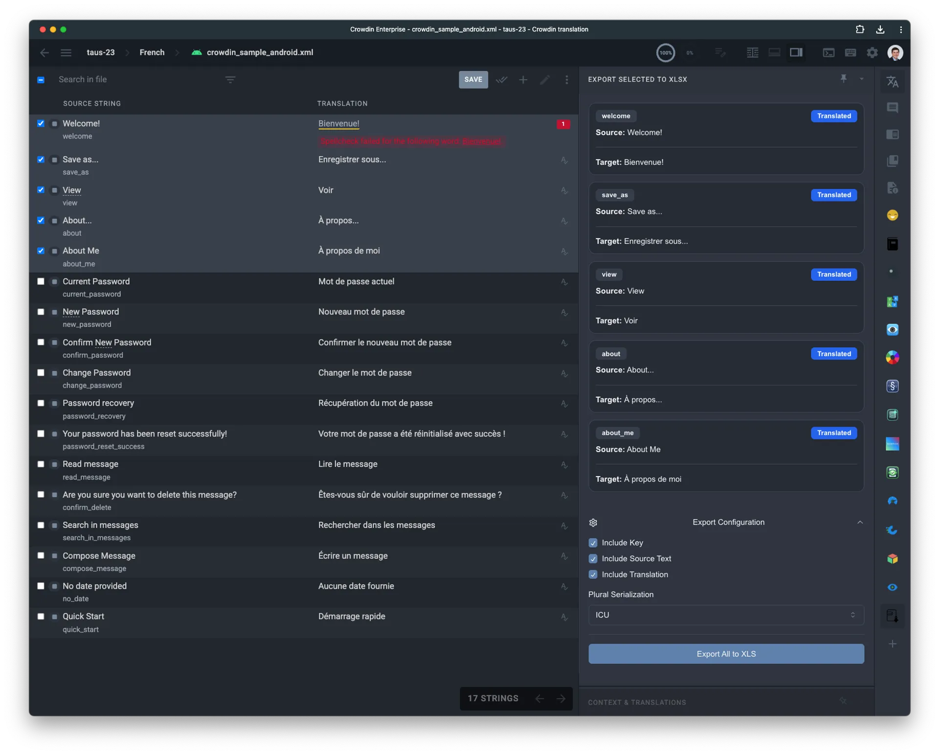 Export selected keys/segments to XLSX