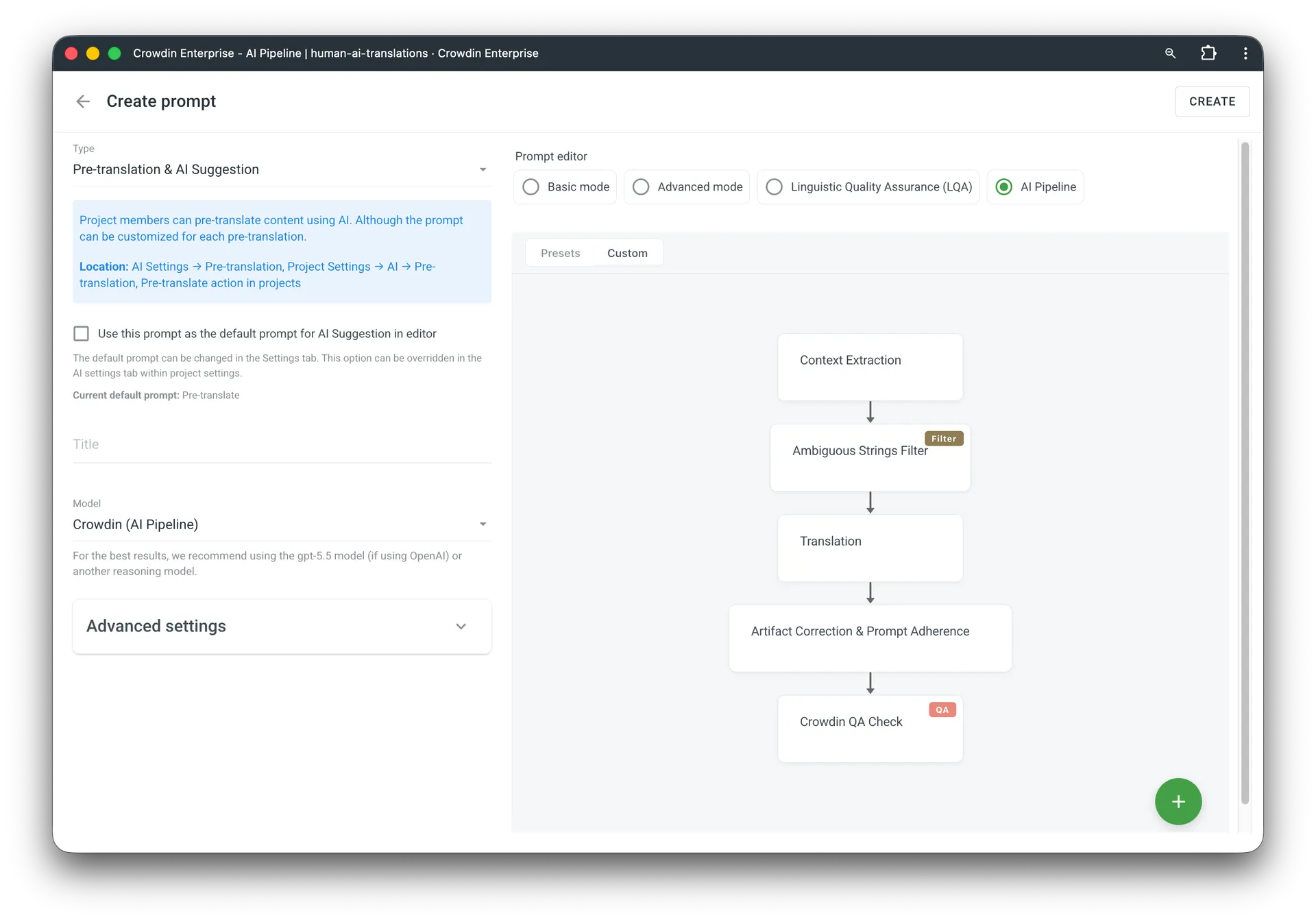 Custom AI Pipeline setup