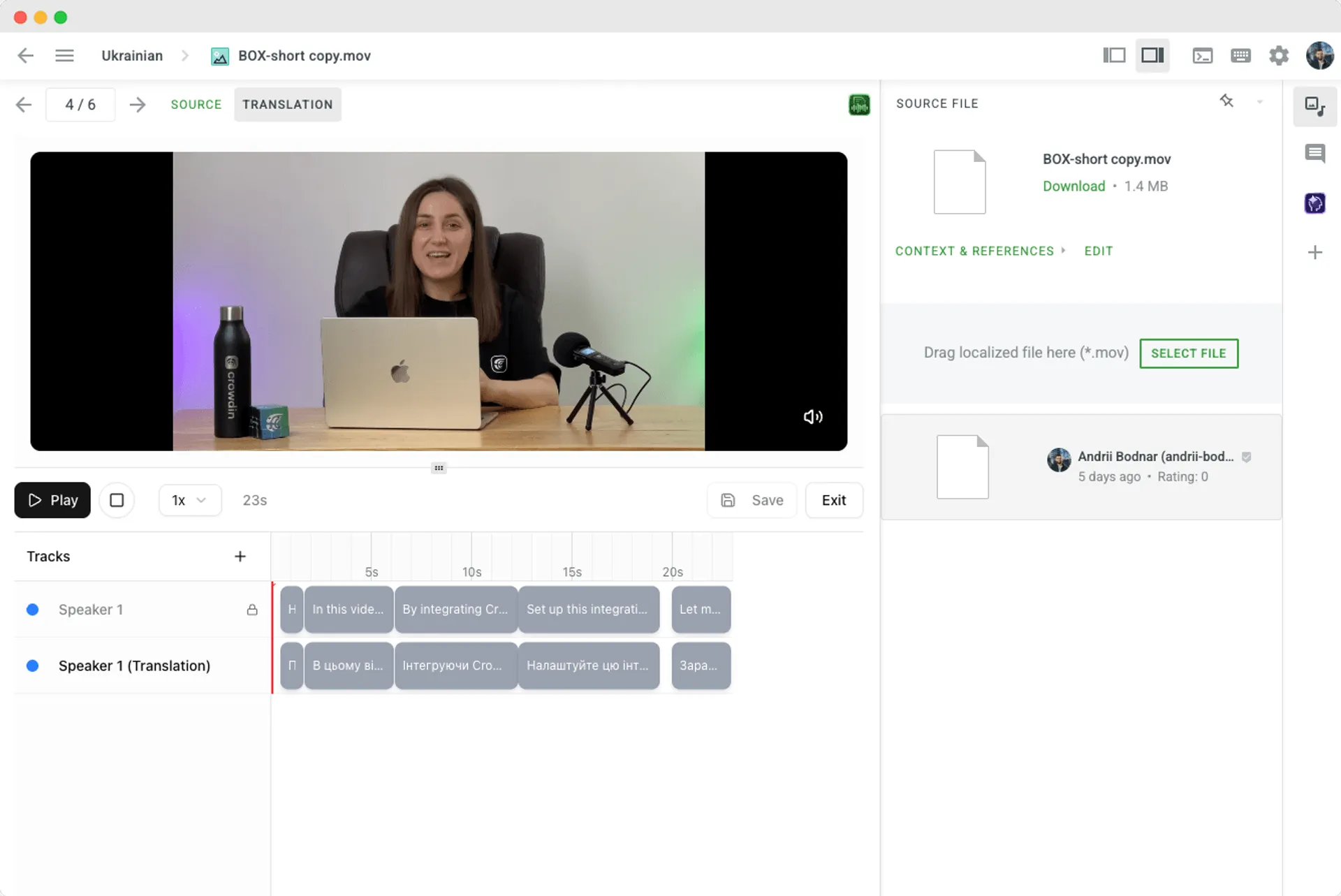 Video Translation process in Crowdin Editor