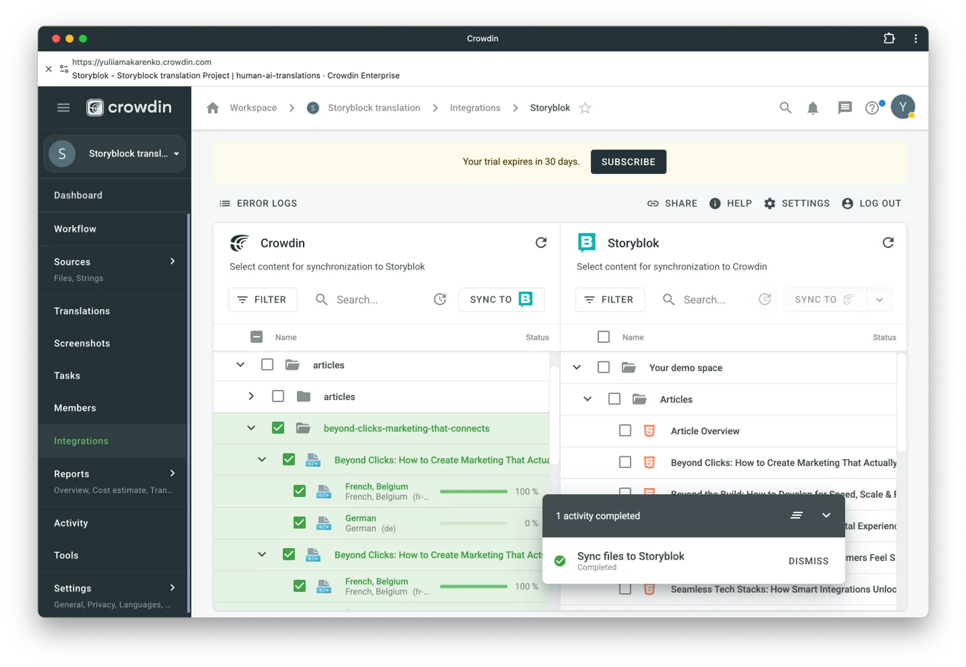 Sync translated files back to Storyblok