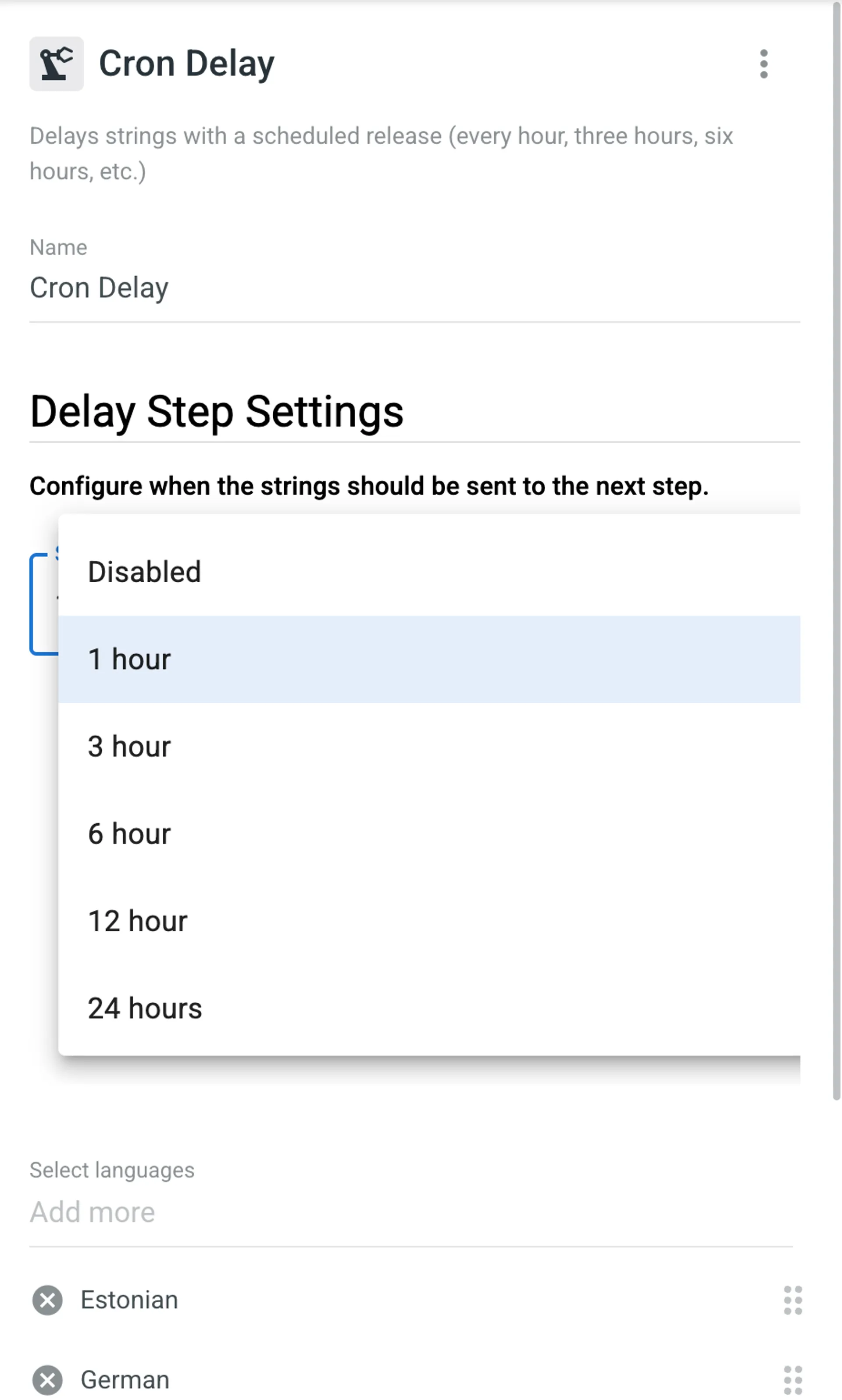 Cron Delay step in Crowdin Workflows