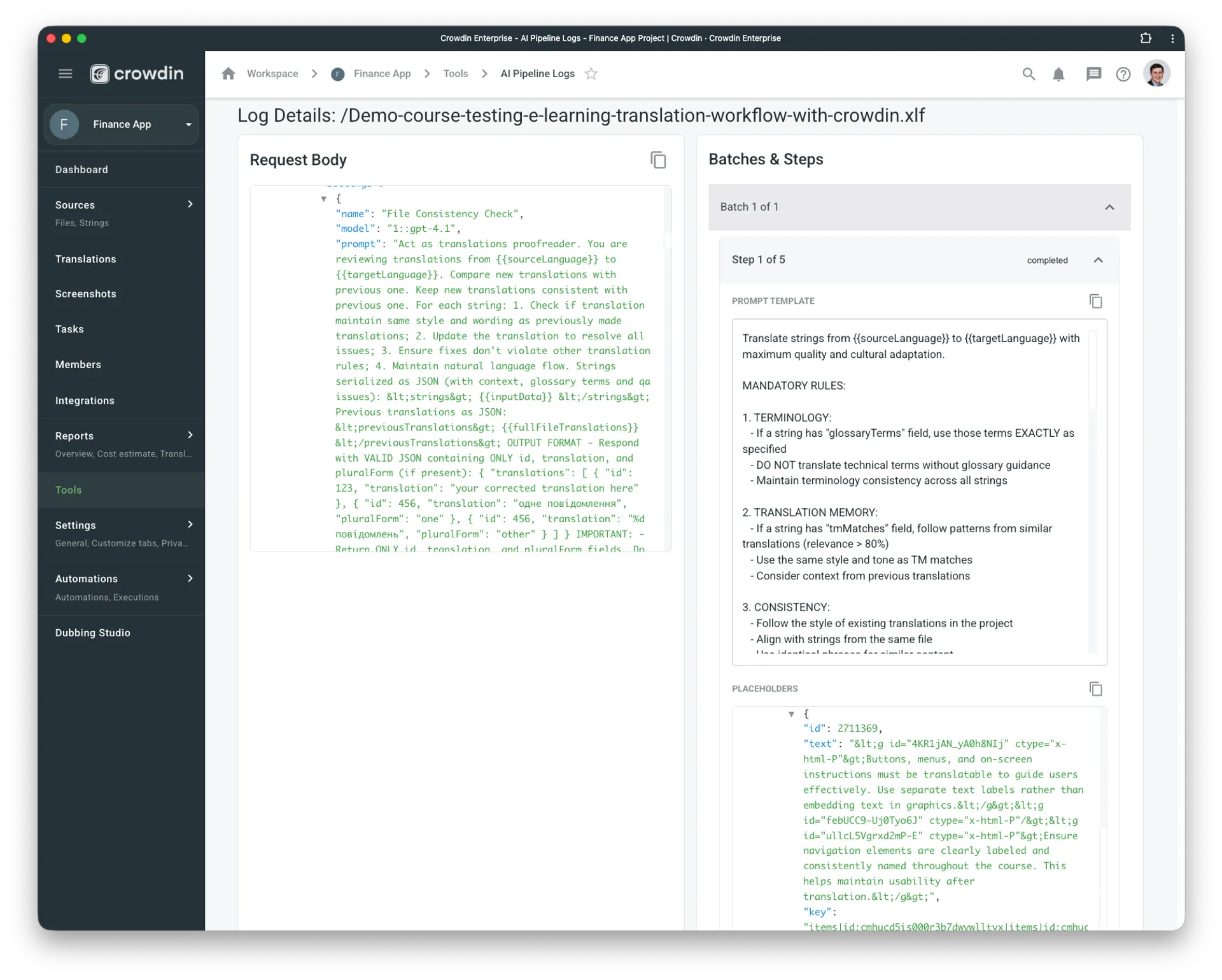 Debugging AI output in Crowdin
