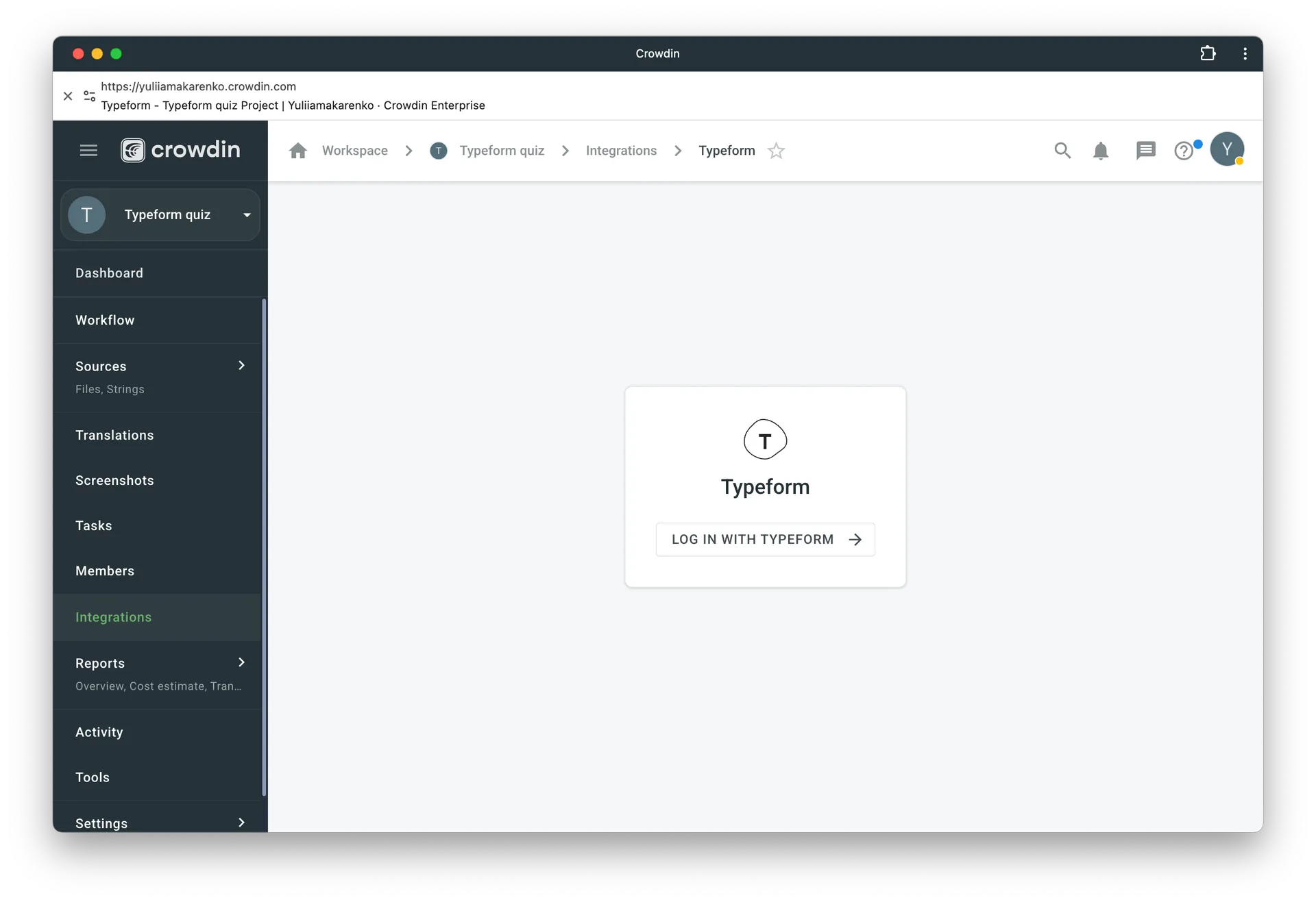 Typeform-Crowdin integration configuration.