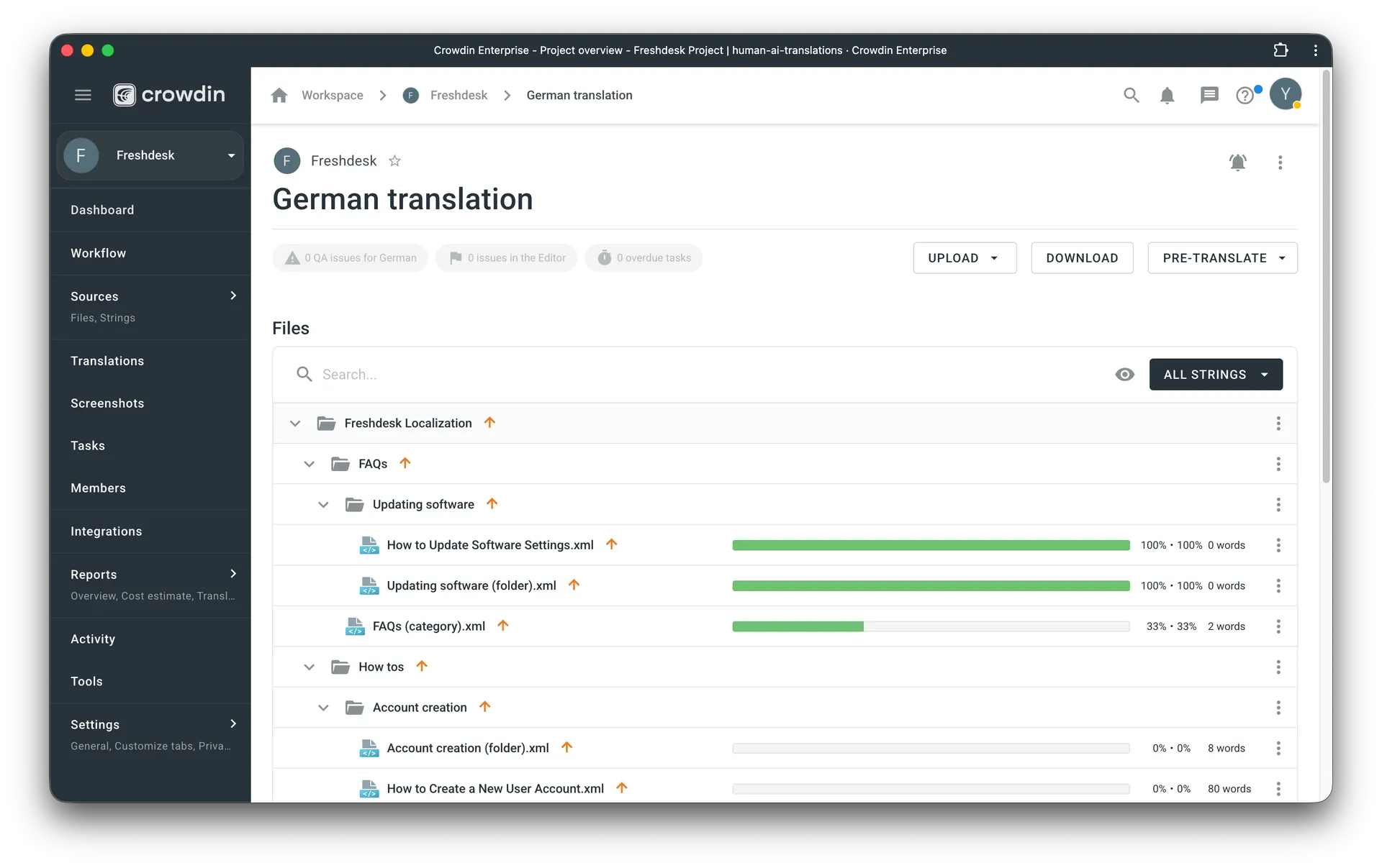 Freshdesk translation in Crowdin