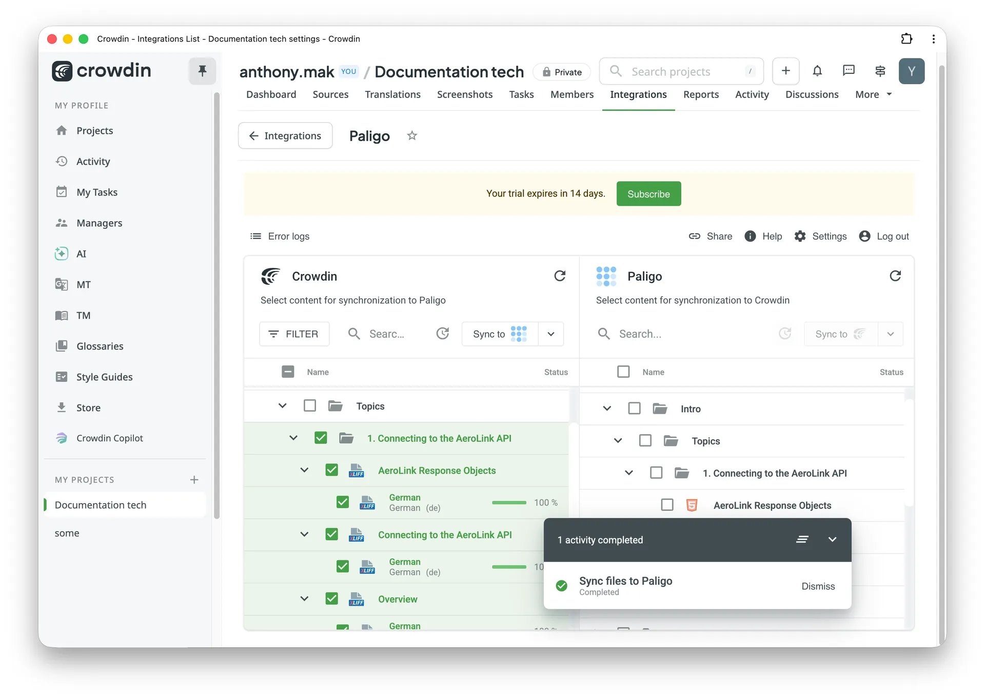 Paligo translation synchronization.