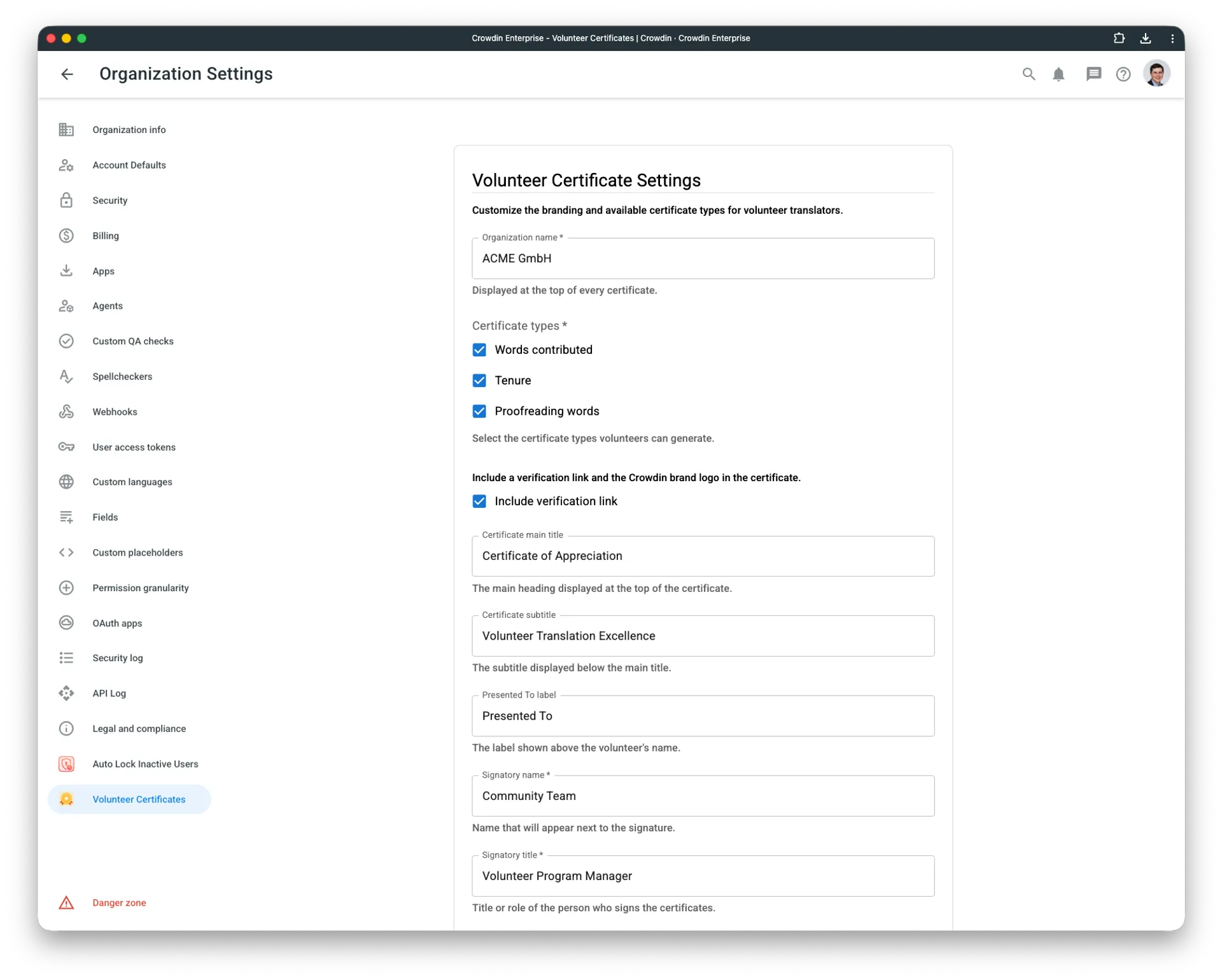 Configuring Crowdin certificates