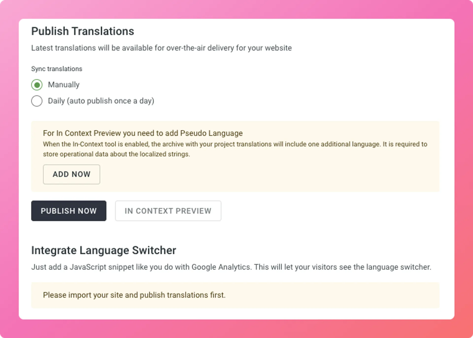 Publishing translations