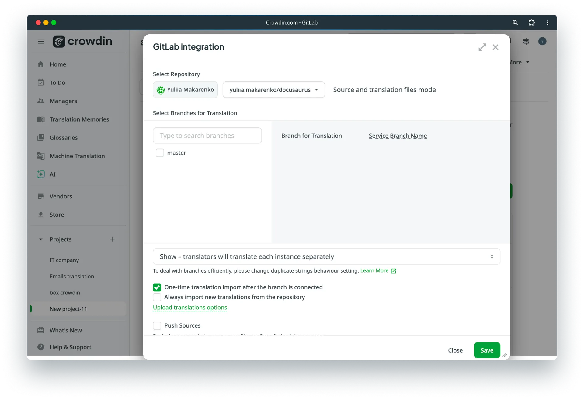 Select a repository for translation