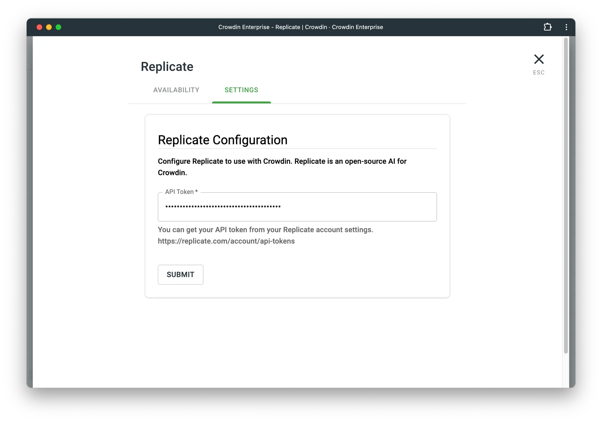 Configuring Replicate connection in Crowdin