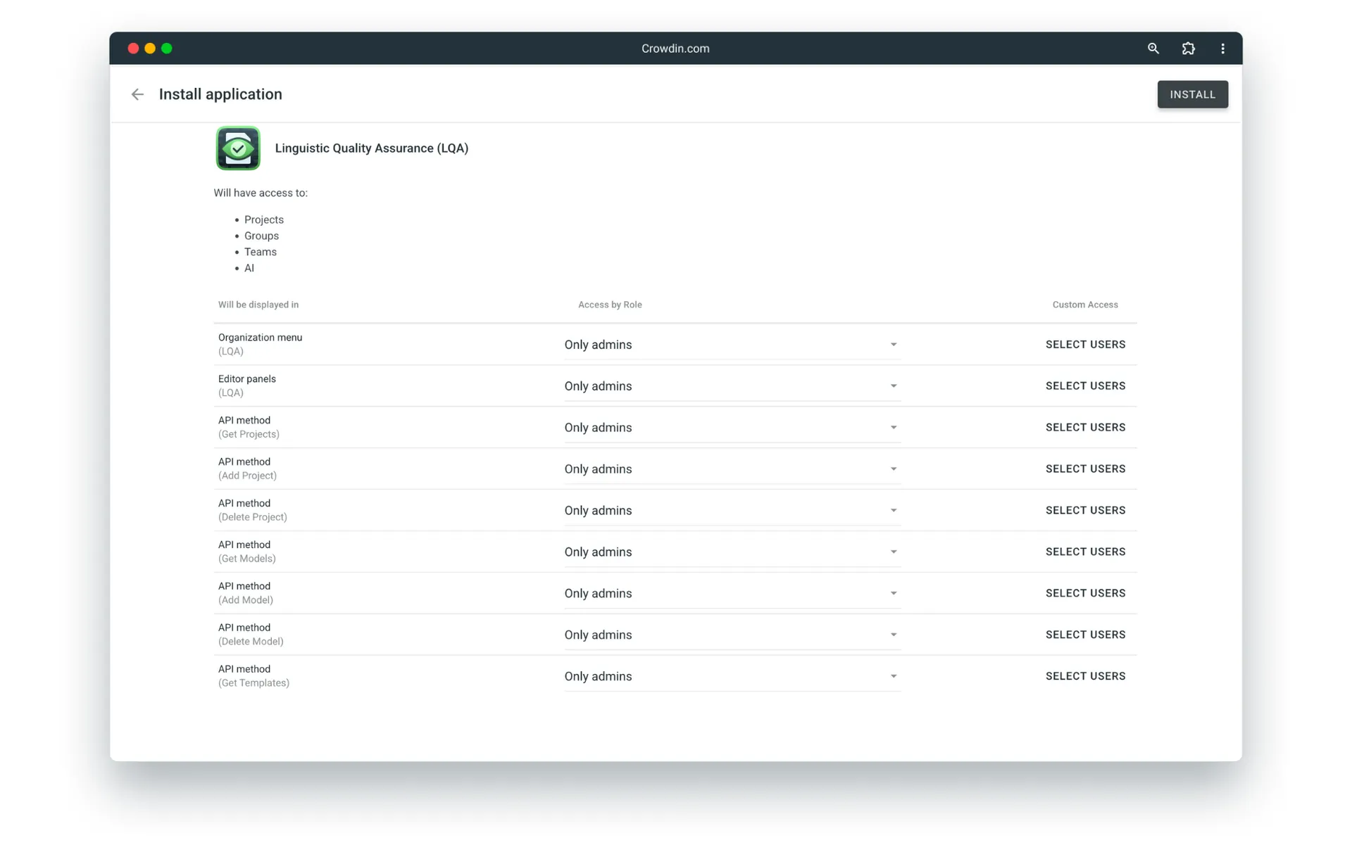 Install LQA tool