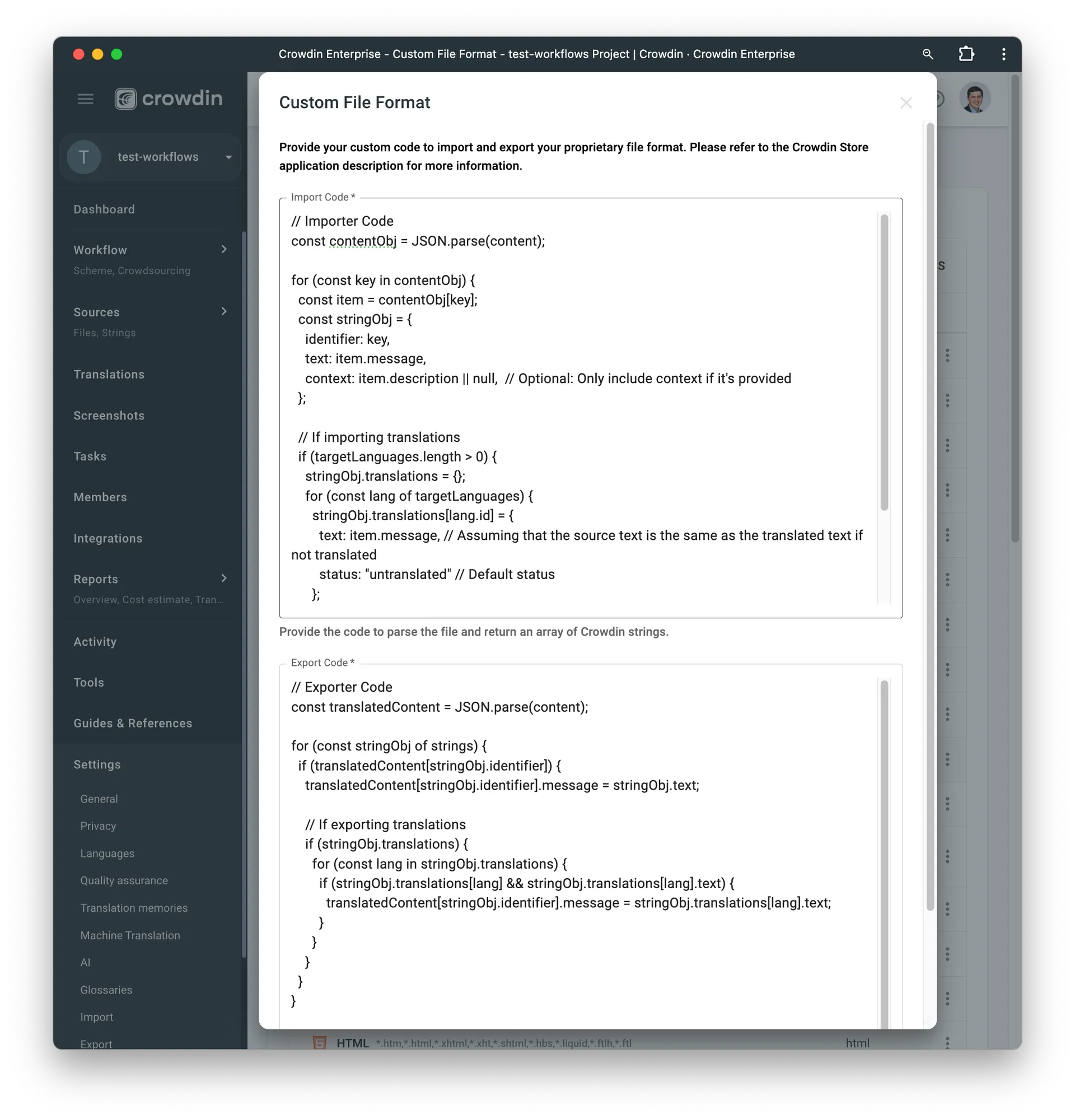 Custom file format in Crowdin