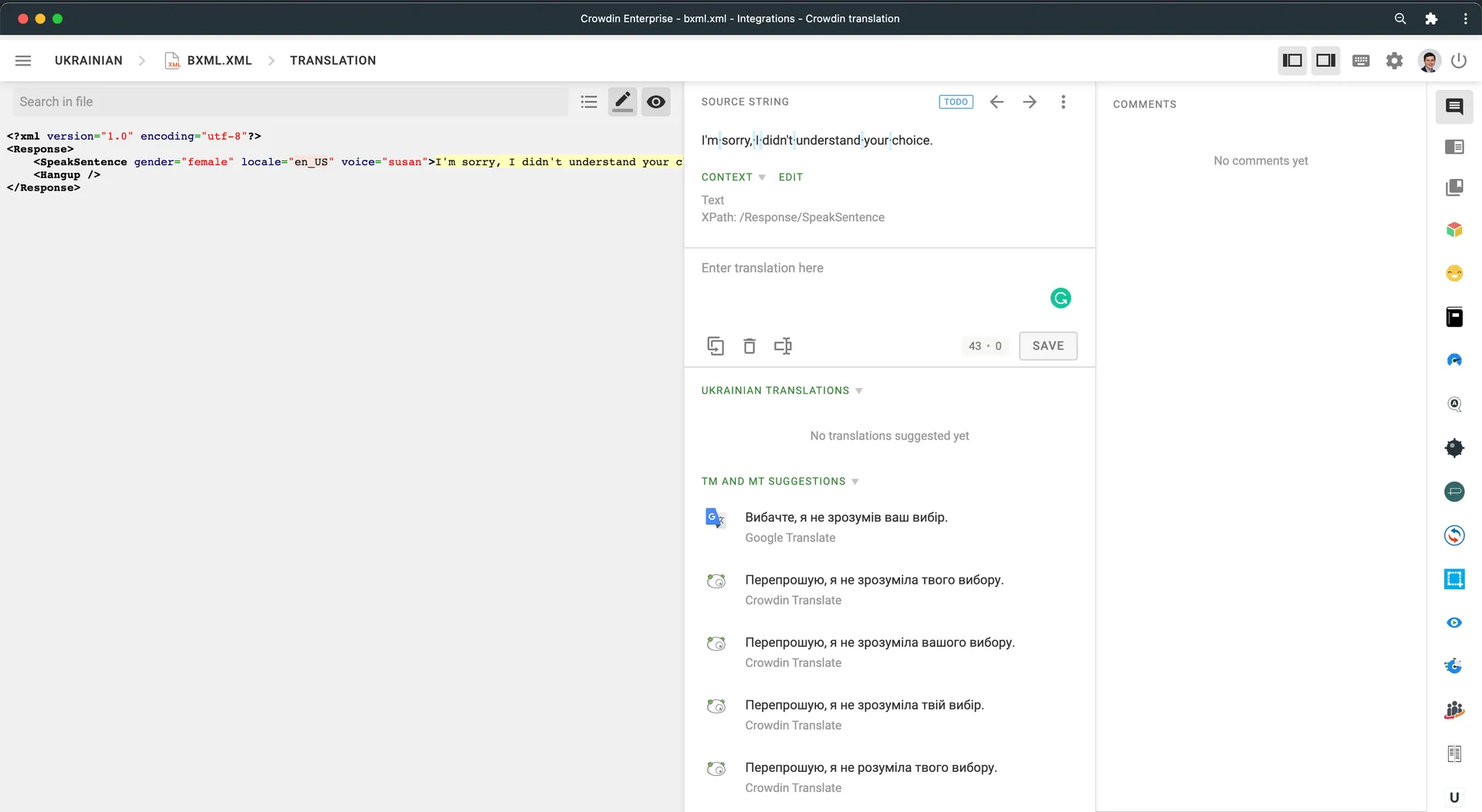 BXML in Crowdin Editor