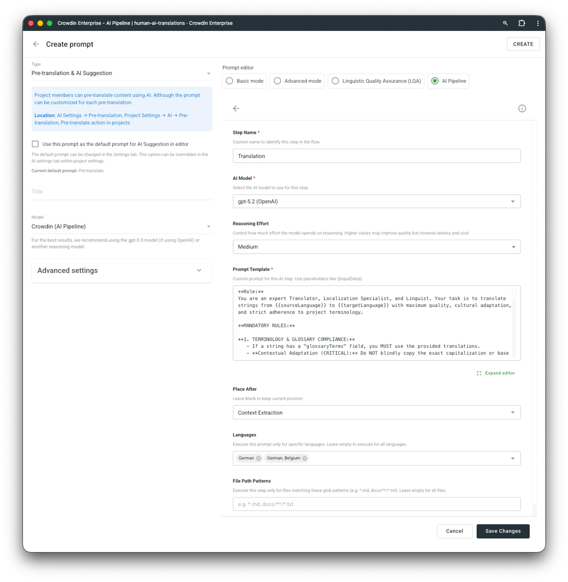 Adjusting parameters in the custom AI Pipeline