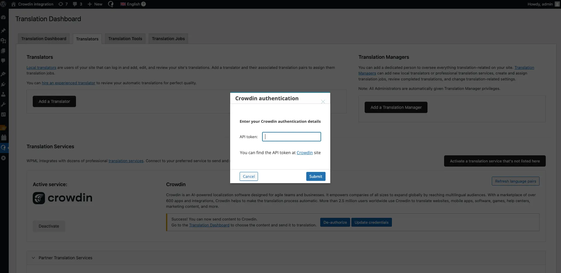 Connect WPML to Crowdin using API token