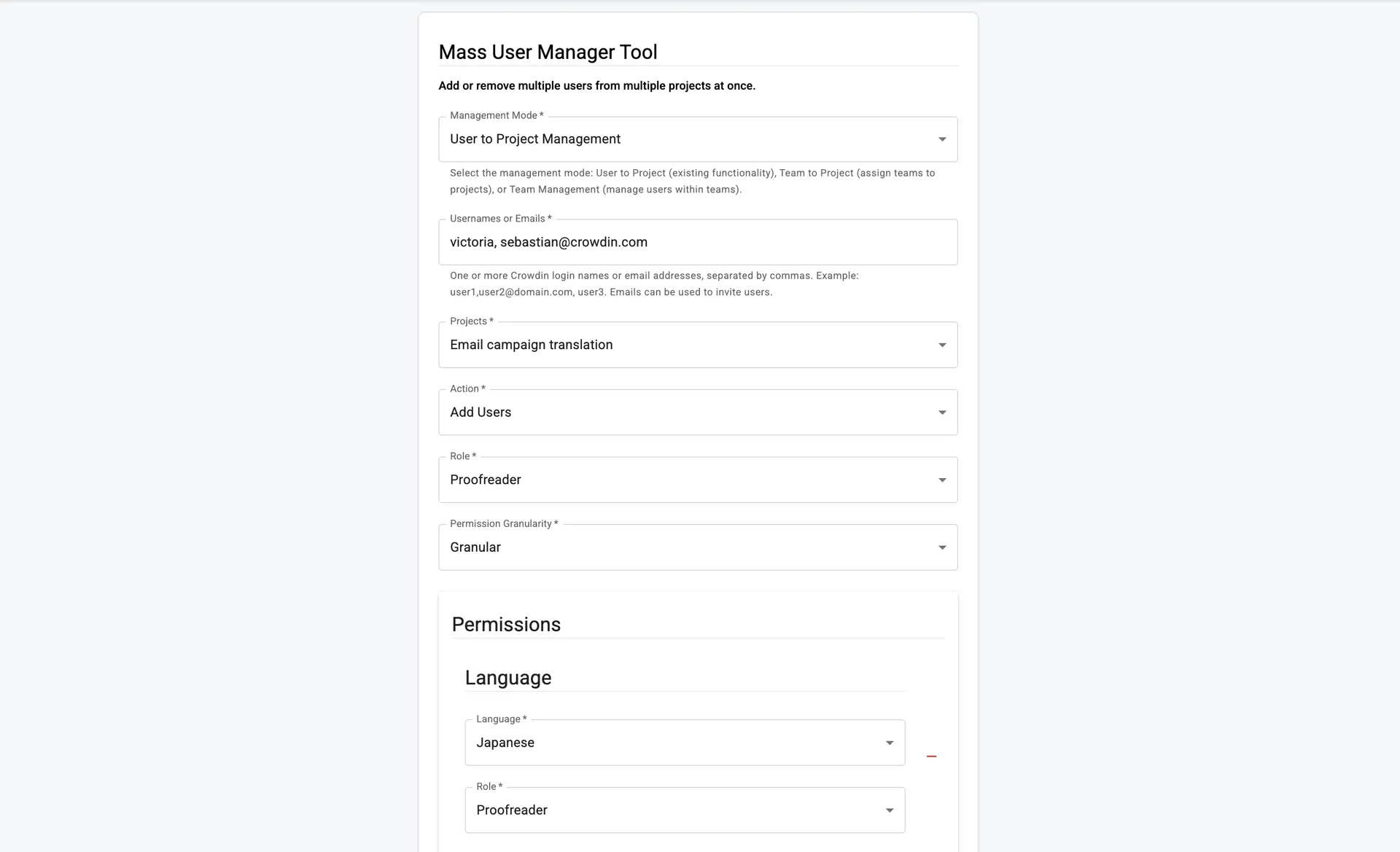 User to project management