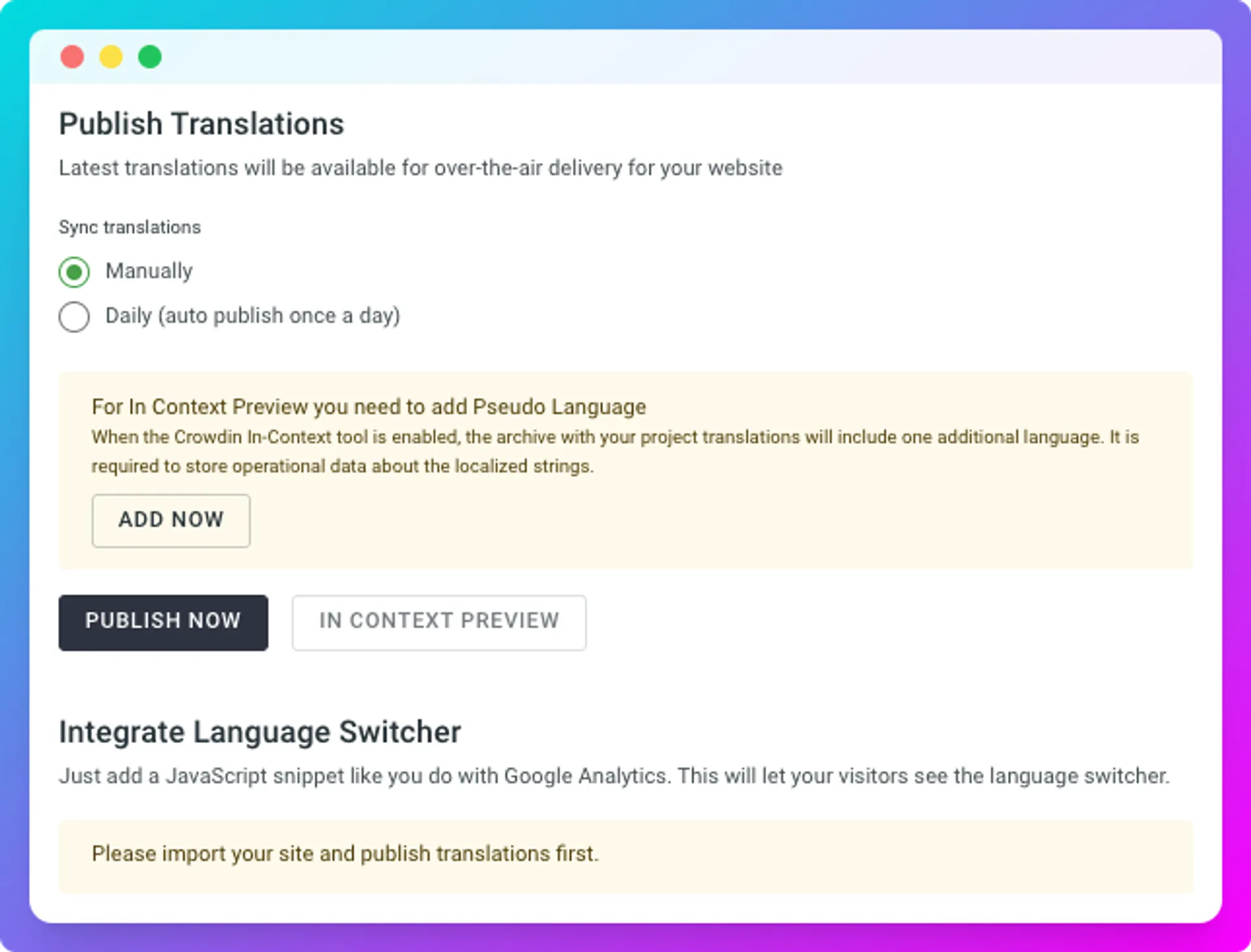 Publishing translations